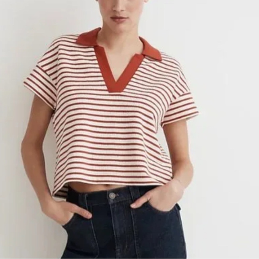 Madewell Texture-Rib Cropped Polo